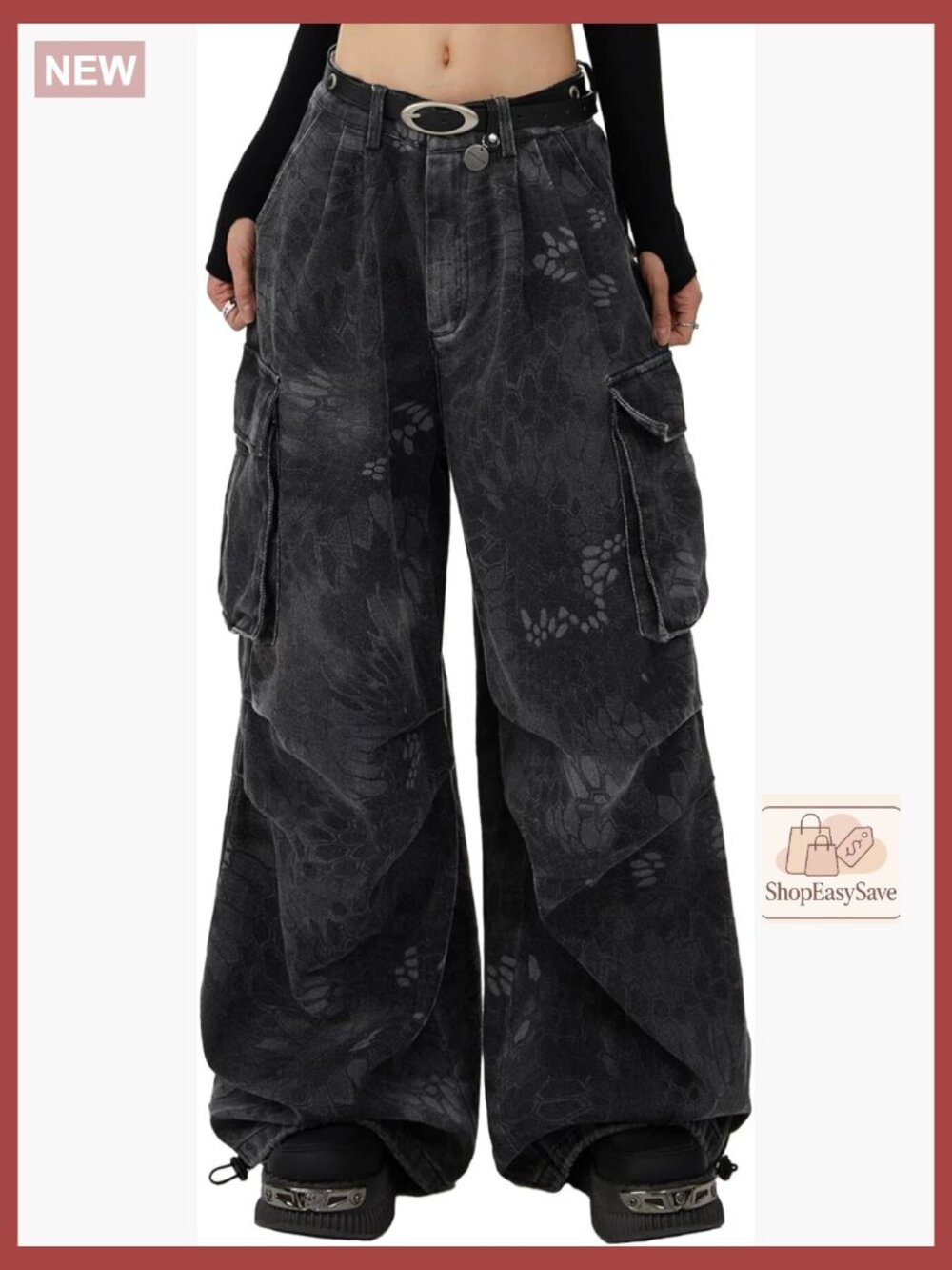 Vintage Camo Snake Print Cargo Jeans Loose Wide Leg Hip Hop Streetwear Pants